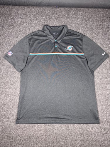 Nike Polo Shirt Mens XL Gray Miami Dolphins NFL Football On Field Dry Fit