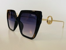 Fendi Sunglasses Women Black Cateye Frame Gold Wire Arms