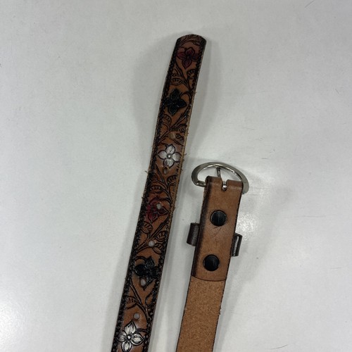 "MARGARET" Flower Embossed Brown Full Grain Cowhide Belt - Women's Size 28 - Picture 7 of 9