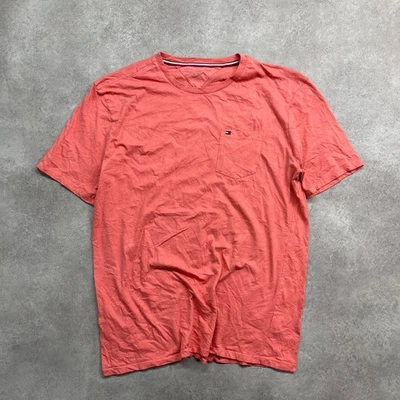 Tommy Hilfiger T-shirt Homme XL Brodé Manches Courtes Poche Poitrine Tee, Rose - Photo 1/4