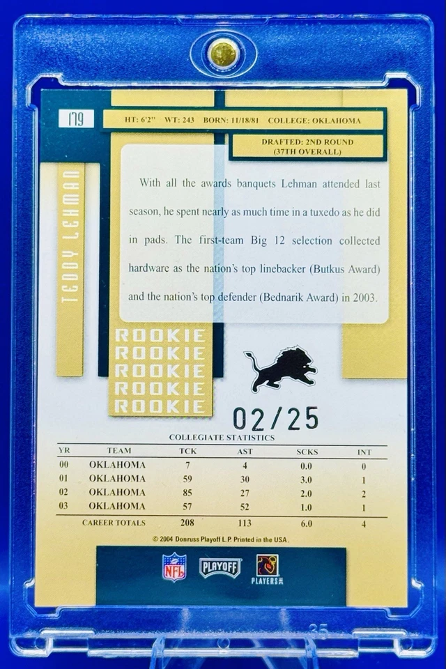 Teddy Lehman Gold Wave /25 Prizm Refractor Card Panini Lions OU Sooners - Image 3 of 4