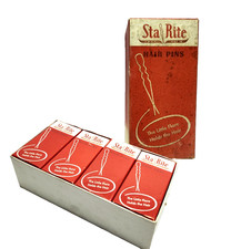 Vtg Sta Rite Hair Pins Lot of 12 Full Boxes, Silver Brown, New Old Stock