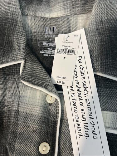gap kids size 6 Flannel pajamas Girls Grey/white Plaid - Picture 2 of 2