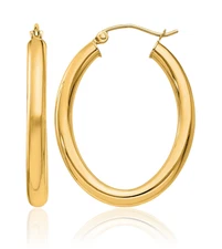 14K Solid Yellow Gold 3.5mm Oval Medium Hoop Earrings