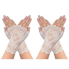 obmwang 2 Pairs Women's Lace Gloves Fingerless Floral Gloves for White,white
