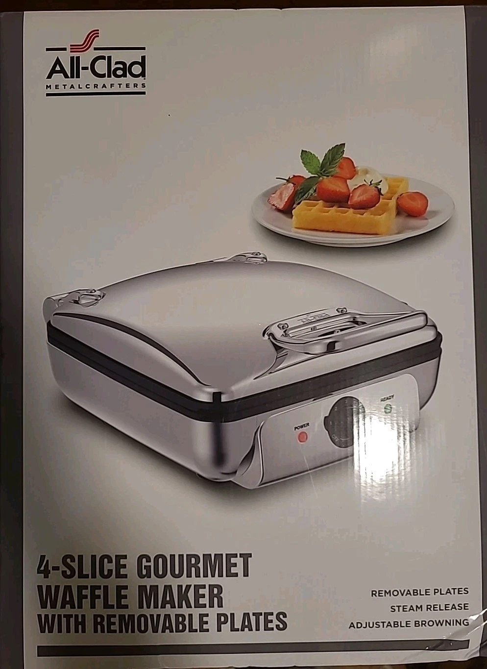 NEW All-Clad 4-Slice Gourmet Waffle Maker removable plates WD822D51 1600W $355