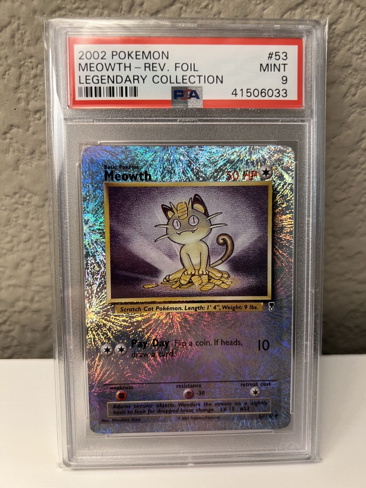 2002 Pokemon Legendary Collection - Meowth Reverse Holo Foil #53  - PSA 9 MINT