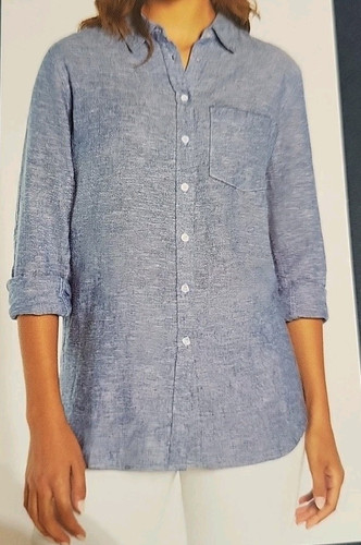 Top Gap donna XXL leggero manica lunga colletto lino bottoni blu nuovo con etichetta - Foto 1 di 10
