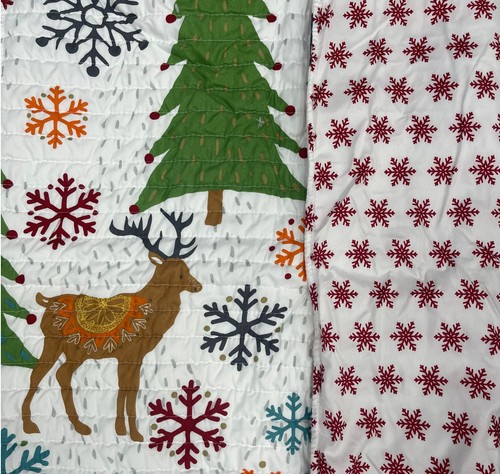 Levtex Home King Bed Christmas Tinsel Quilt & Shams Set, Reversible 3 Pc Deer - Picture 2 of 3