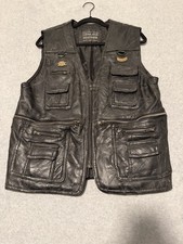 Navarre Leather Co. Vest Black Italian Stone Design Pockets Zip Mens L Biker Vtg