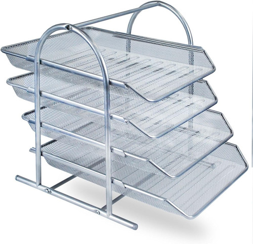 Mesh Desk Organiser 4 Tier, Silver Metal A4 Letter Tray, Desk Tidy