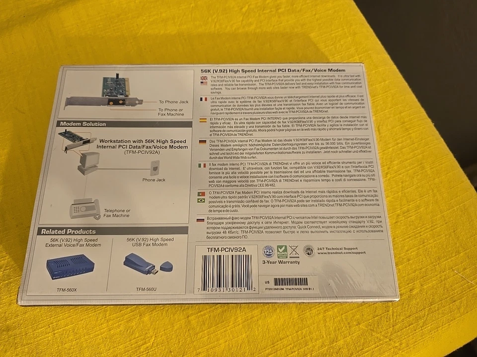 TRENDnet TFM-PCIV92A 56K High Speed Internal PCI Modem - Data/Fax/Voice - New - Image 2 of 2