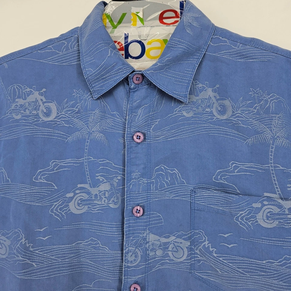 Camisa Harley Davidson Para Hombre Mediana Hawaiana Manga Corta Azul Suave Informal Foto 2 de 4