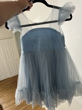 Tulle Princess Wedding Bridesmaid Party Formal Blue Dress For Girls Size 7
