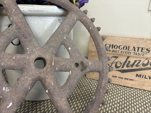 Antique 21” Cast Iron Gear Vintage Sprocket Steampunk Industrial Cog Farm Wheel - Picture 14 of 24