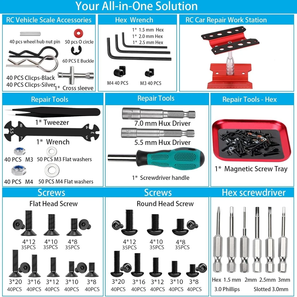 RC Car Repair Stand Kit - 1100pc Screw Set & Accessories - Image 4 of 4