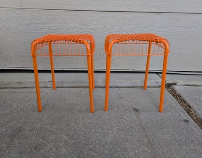 Vintage Set of 2 IKEA VÄSTERÖN Orange Metal Stools Tables