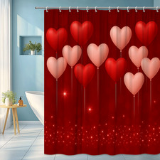 Valentine's Day Heart Shower Curtain - Cute Red and Pink Balloons