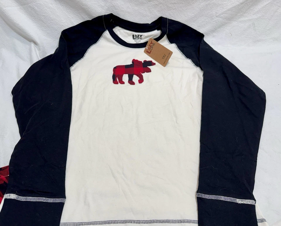 NWT Lazy One Moose Pajamas Set Size S Small Shirt & Pants Red Plaid Women’s - Image 2 of 4