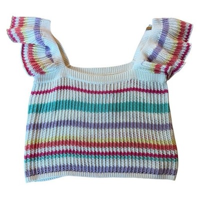 Uncharted Threads Womens Striped Knit Ruffle Sleeve Square Neck Top Size XL