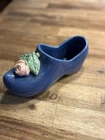 Vintage 1940s McCoy Pottery Dutch Shoe planter Indigo Blue Pink Rose 7.5” long