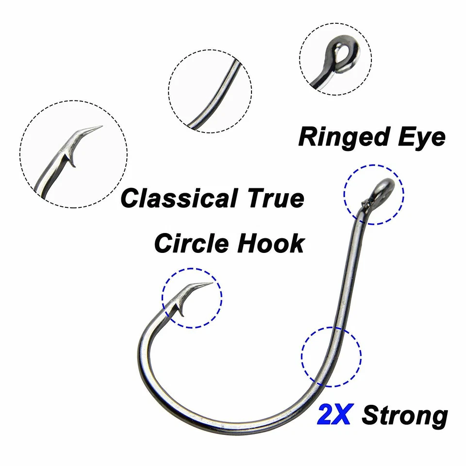 200pcs 2X Strong Offset Sport Circle Fishing Hooks 7384 Black Octopus Fish Hooks - Image 3 of 4