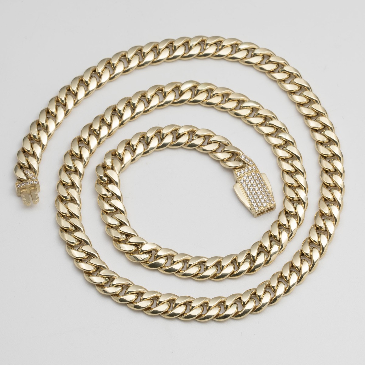 7mm Miami Cuban Link Chain Box Lock Necklace Real 14K Yellow Gold