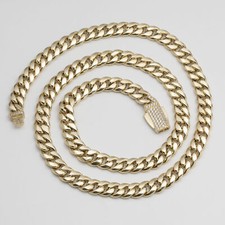 7mm Miami Cuban Link Chain Box Lock Necklace Real 14K Yellow Gold 16"