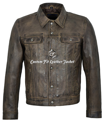 Klassische schmutzige braune Echtlederjacke für Herren John Lennon The Beatles Rubber Soul