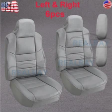 Bottom & Top Leather Seat Cover Gray for Ford F250 F350 Driver & Passenger side