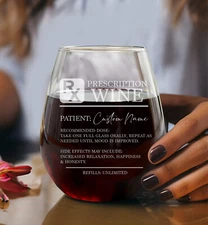 Prescription Stemless Wine Glass, Custom Name Wine Glass, Funny Wine Glasses