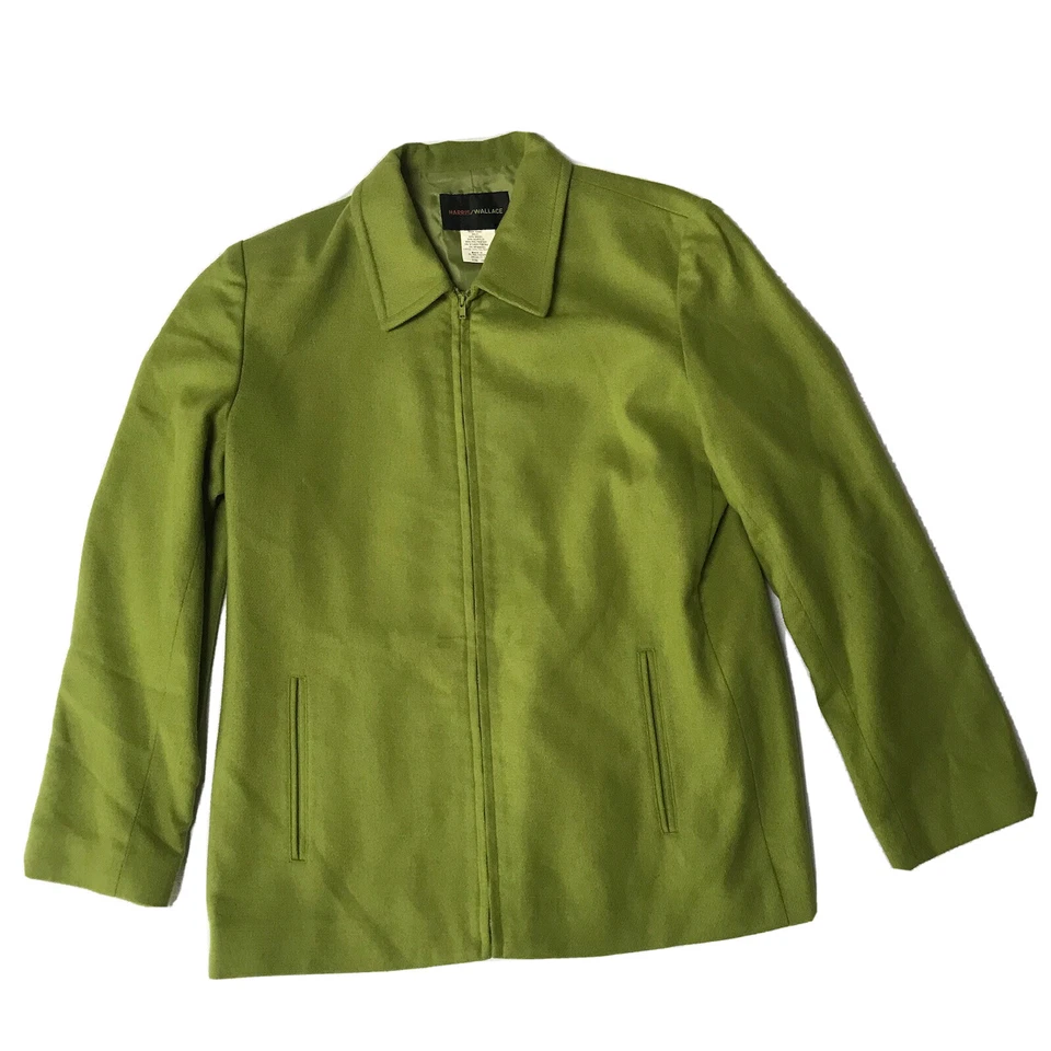Chaqueta Harris Wallace Petites Mujer 10P Mezcla Lana Verde Cremallera Corp Goblin Grunge Foto 3 de 4