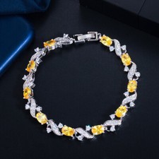 Stunning Yellow Oval Cubic Zirconia Silver Plated Wedding Bracelet Women Jewelry