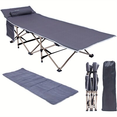 Adult camping bed with headrest and mattress, outdoor folding camping bed