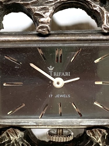 Reloj Pulsera Trifari Brutalista Vintage Firmado - Imagen 4 de 5