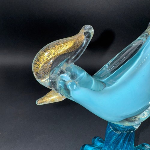 Murano Style Art Glass Pheasant Roadrunner Blue Gold Vaseline 13" - Picture 6 of 9