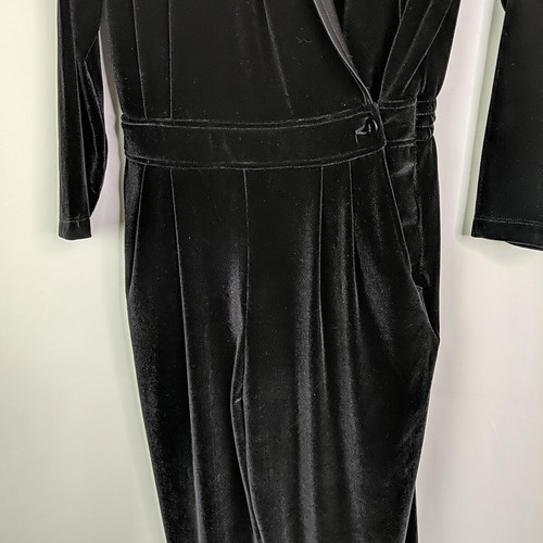 Saint Germain Paris Black Velvet Wrap Jumpsuit Pant SZ Medium Vintage Satin Y2K - Picture 6 of 13