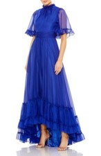Mac Duggal Ruffled High Neck Flutter Sleeve High Low Hem Gown- Size 20( PLK#101)