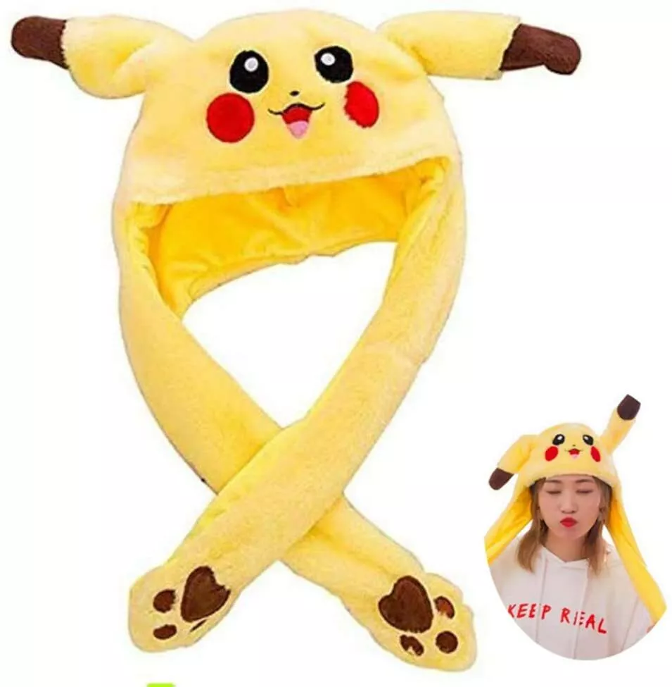 UK Seller Pikachu Rabbit Hat Plush Moving Ears Pressing with Airbag Cap Fun