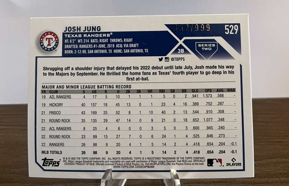 2023 Topps Series 2 - Blue Speckle #529 Josh Jung Rangers Rookie