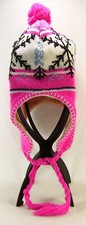Girls Pink Winter Knitted Hat with Side Flaps and Pom Pom
