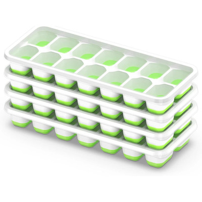 Ice Cube Tray, 4 Pack Silicone Ice Tray, 14 Ice Cube Molds with Lids, Stackable