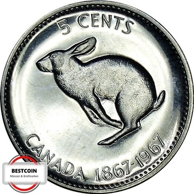 KANADA KM 66  5 Cents Schneehase von 1967 in STG-  3272 - Bild 1 von 2