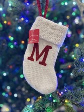 Letter M Knit Monogram Mini Stocking White Wondershop Xmas Holiday Target 8" NEW