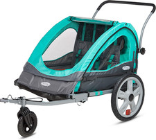 Quick-N-Ez Double Tow behind Bike Trailer for Toddlers, Kids, Converts to Stroll
