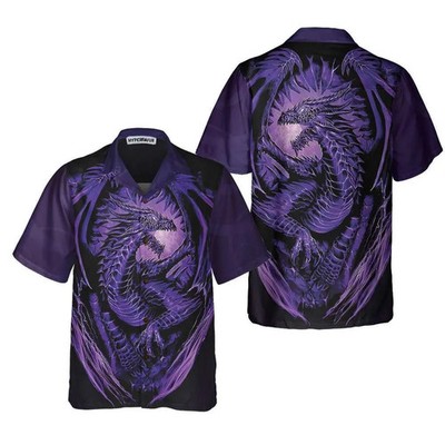 Purple Dragon Hawaiian Shirt Fantasy Mythical Aloha Beach Top