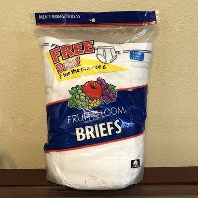 Vintage Fruit of the Loom Men's Large Briefs White 7 Pack 100% Cotton FTL Blue