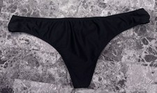 NWT VICTORIA'S SECRET M BLACK SATIN SMOOTH STRAPPY BACK RARE V STRING PANTIES