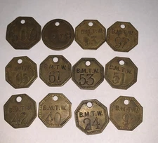 Early Coal Miners Brass Tag Tool Pit Check Time Mining Token of 12 Tags