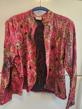 Chico's Silk Beaded Colorful Embroidered Open Jacket SZ 1 Cocktail Boho Art